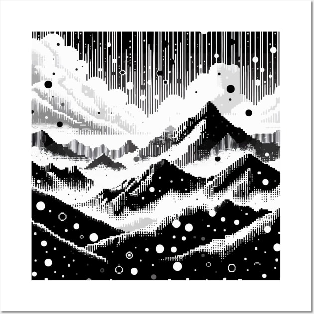 Abstract Art Monochromatic Mountains in Rain Drops Pattern Wall Art by TomFrontierArt